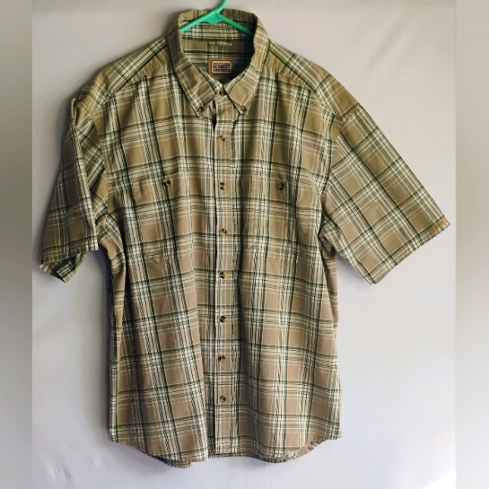 C.E. Schmidt Workwear Shirt Men's Sz XL Plaid Short Sleeved Button Down Green